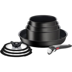 Tefal L3959053 Ingenio Unlimited uz katlu un pannu komplekts, sakraujams, noņemams rokturis, vietu taupošs, nepiedegošs, indukcijas, 8 gabali, melns