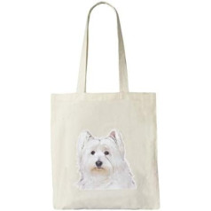 Bergs Reusable cotton canvas shopping bag/beach bag with dog motif, 40 x 37 cm