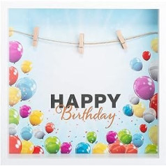 Brendsseller dzimšanas dienas naudas dāvanu attēlu rāmis 28 x 28 x 4,5 cm balts - virve ar 3 drēbju knaģiem banknošu piestiprināšanai - daudz laimes dzimšanas dienā