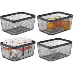 mDesign Set of 4 All Purpose Baskets - Metal Storage Basket for Kitchen, Pantry, Bathroom etc - Compact and Universal Wire Basket - Black