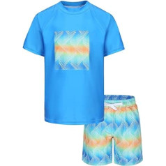 Qterdiz Boys' Short-Sleeved Swimming Set, Children's Two-Piece Swimsuit, Quick-Drying Swimsuit, 110-170 cm