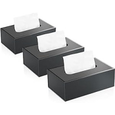 JiaWei Set of 3 Tissue Boxes 22.5 x 12 x 7.8 cm, Made of 1600 g/m² Extra Sturdy Cardboard, Rectangular Cosmetic Tissues Box with Magnetic Cover, Matte Surface and UV Edge Design - Black