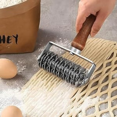 Gitter-Gebäckschneider, Edelstahl Gitterwalze Cutter Küche Kochen Cutter Pica Wheel Roller Teigschneider Gebäck Werkzeug mit Holzgriff für Pizza/Kekse/Brot/Kuchen Gebäck Kruste Kuchen