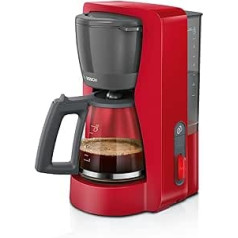Bosch MyMoment TKA3M134 Filter Coffee Machine, Glass Jug 1.25 L, for 10-15 Cups, 60 min Keep Warm Function, Drip Stop, Swivelling Filter Carrier, Descaling Program, 1200 Watt, Matte Red