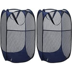 2 x Foldable Pop Up Basket, Foldable Laundry Basket, Mesh Laundry Basket, Foldable Laundry Basket, Pop Up Laundry Basket, Foldable Laundry Box, Clothes and Toy Washing Basket (Navy Blue)