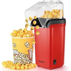 YASHE Popcornmaschine, 1200 W Heißluft popkorna automāts, Elektrische Popcorn Maschinen, One-Touch-Bedienung, 2 minūtes, Gesund ohne Fett & Öl, Rot