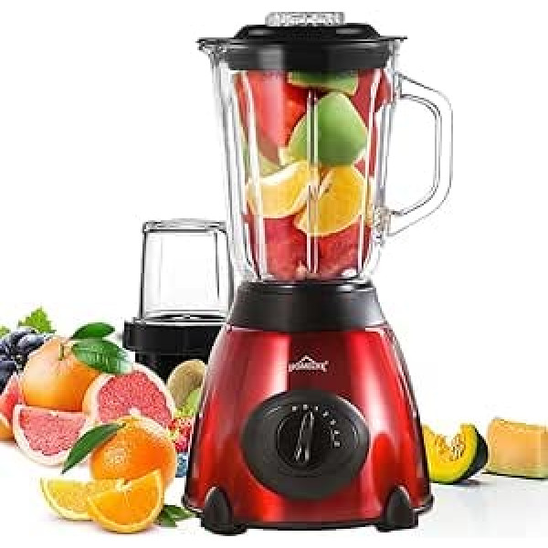 HOMELUX Smoothie Maker Stand Mixer, 1.5 L Mixer, 350 W Blender, High Performance Blender, Stand Mixer Glass, 5 Speeds + Pulse Function, Ice Crush Function and Grinder