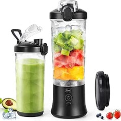 Blender Smoothie Maker, 600 ml Portable Mixer for Shakes and Smoothies, with 6 Ultra Sharp Blades, Strong Cutting Performance, 4000 mAh Portable Blender, 25 Cups Juice Squeezing for Travel, Fitness