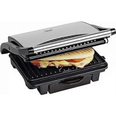 Bestron elektrischer Kontaktgrill mit Auffangschale, Sandwichmaker mit Cool-Touch-Handgriff & Antihaftbeschichtung, Paninimaker mit 1000 Watt, ASW113S, Farbe: Silber / Schwarz