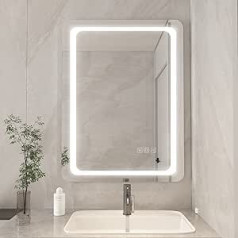 furduzz IL-05-80 Bathroom Mirror with Touch Switch, 3 Dimmable Light Colours, Bathroom Mirror with Lighting, Anti-Fog, Memory Function, 80 x 60 cm