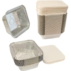 55 x Aluminium Foil Trays - Food Containers with Lids - Ideal for Storage, Baking, Roasting, Grilling, Cooking and Preparation - Freezer Containers and Disposable Containers (55)
