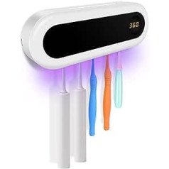 ZONJIE UV Toothbrush Holder, USB Rechargeable Bathroom Toothbrush Holder, Stand for 5 Toothbrush Heads, Wall Mounted Electric Toothbrush with Cover for Children, Parents, Bathroom