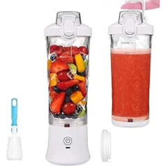 KMVIZI Blender Smoothie Maker, 600 ml Blender Bottle for Smoothies and Shakes, Smoothie Maker To Go with Rechargeable USB-C and 6 Blades, Fresh Juice Mixer Bottle for Travel, Kitchen, Office (White)