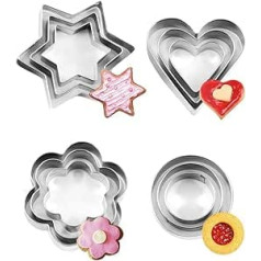 12 Pieces Stainless Steel Cookie Cutters Set, XCOZU Fondant Cookie Cutters, Cookie Cutter, Cookie Cutter, Christmas Baking Accessories, Star, Round, Heart, Flowers, Geometry