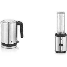 WMF Küchenminis Mini Travel Kettle, Stainless Steel, 0.8 L, Electric Kettle with Limescale Filter, 1800 W, Small Tea Maker, Matte Stainless Steel & Kult X Mix & Go Mini Smoothie Maker