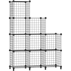 AWTATOS USCIH09BE 9 Shelf Wire Cube Stackable Shelf Cube DIY Metal Grid Shelf Cube Book Shelf Cube Shelf with Doors for Living Room, Bedroom, Bathroom Black