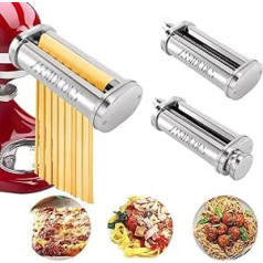 Assiduous Stainless Steel Pasta Attachment for Kitchenaid Food Processor, Pasta Roller and Cutter for Kitchen Aid, Pasta Machine, 3-Piece Pasta Set, Pasta Maker, Waterproof with Brush
