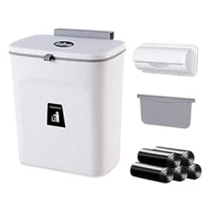 Kitchen Waste Bin for the Door Under the Sink Bin for Hanging on Drawer and Cabinet Doors The Practical Waste Bin 9 L (White)