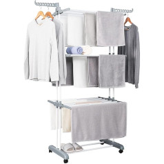 Herzberg Clothes Airer Clothes Dryer Tower Side Wings on 3 Foldable Moving Clothes Rack - Grey