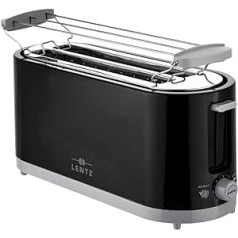 LENTZ 4 Slice Toaster 1400 Watt Cool Touch Long Slot Toaster with Bun Attachment Crumb Drawer Cancel, Defrost and Warm Up Function (Black)