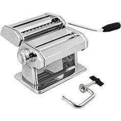 AMOS ® 3 in 1 Heavy Duty Stainless Steel Professional Fresh Pasta Lasagne Spaghetti Tagliatelle Maker Machine Cutter with 3 Cut Press Blade Settings with Table Top Clamp Kitchen Set (Silver)