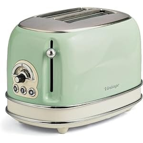 Ariete 155 Vintage Toaster, 2 Scheiben, 810 W, 3 Funktionen, 6 Bräunungsstufen, automatischer Auswurf, Grün