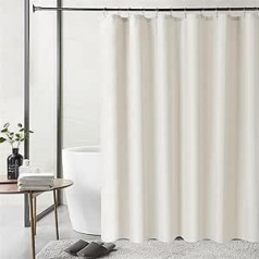 SK Studio Shower Curtain, Bathroom Curtain, Linen Fabric, Waterproof and Dries Quickly, Washable, High-Quality Fabric Shower Curtain, Bathtub, Beige, 120 x 200 cm