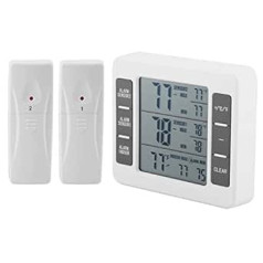 Refrigerator Thermometer, Wireless Digital Freezer Thermometer with 2 Wireless Sensors, Acoustic Alarm MIN/MAX Record LCD Display for Kitchen, Living Room