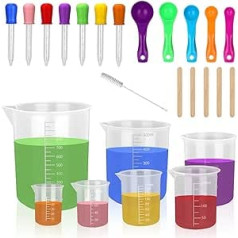 Furuising Kunststoff-Messbecher, wiederverwendbare Messbecher, Labor, Messbecher, Mischbecher mit Pipette, Löffel zum Backen, DIY, Küche, Wissenschaft (1000 ml, 500 ml, 250 ml, 200 ml, 100 ml