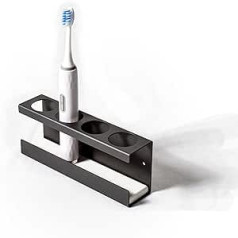 BoBoU zobu birstes turētājs Alumīnija pašlīmējošais turētājs elektroniskām zobu birstēm, nerūsējošs, ātrs stabils stiprinājums pie sienas bez urbšanas ģimenēm (pelēks, 4-virzienu)