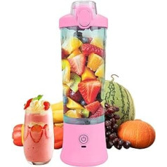 600 ml Portable Smoothie Maker Stand Mixer, Mini Blender with 6 Stainless Steel Knives, USB Portable Personal Fruit Mixer, Mini Mixer To Go with Drinking Cup for Smoothies, Juice and Shakes (Purple)