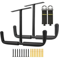 2 Sets Overhead Garage Storage Hooks, Heavy Duty Ceiling Double Hooks Hangers for Hanging Ladders, Hoses, Woods and Other Bulky Items(2 Pack, Black)