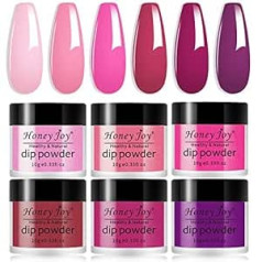 Honey Joy Hot Pink Dip Powder Colour Set 6 Colours Fine Dipping Powder Colours No Need Lamp Cure, Like Gel Polish Effect, Even & Smooth Finishing (DP-S-6pcs-10g/box)