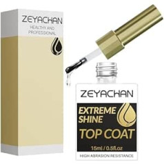 Zeyachan Top Coat Semi Permanent Shine 15ml No Wipe Top Coat Semi-Permanent UV LED Soak Off Nail Polish Professional Gel Nails Super Shiny Long Lasting Manicure Pedicure