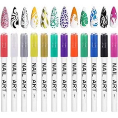 Harupink 12 Colors 3D Nail Art Painted Pildspalvu komplekts Ātri nožūst Nail Art Painting Pildspalvu komplekts Ūdensizturīgs Nail Dot Graffiti Pildspalva Zīmēšanas Glezniecības Liner Birste DIY Nail Art Skaistuma Manikīram