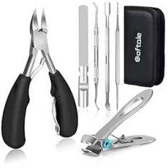 Softale Professional Toenail Clippers Set, īpaši asas nagu šķēres bieziem un ieaugušiem cietiem kāju nagiem Nerūsējošā tērauda pedikīra grieznes nagu šķēres Nagu vīles un mīksto rokturi nagu šķēru komplekta soma