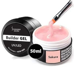 Sincero Salon S Sakura Builder gēls gēla nagiem, UV gēls nagu pieaudzēšanai un modelēšanai – Nail Art Gel Nail – Akrila gēls nagiem – Color Gel gēla nagiem – Sealing Gel gēla nagiem – 50 ml