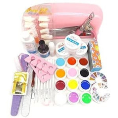 ‎Warm Girl Warm Girl 25 in 1 Pro Nail Art Set Color UV Builder Gel DIY Decorations Brush Buffer Cuticle Revitalizer Oil Tool with 9W Pink UV lamp