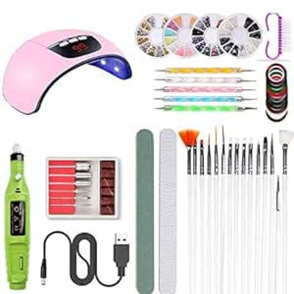 ‎Colorfullavie ColorfulLaVie Practical Portable UV Lamp LED Dry Nail Art Kit, Nail Art Manicure Set, Acrylic Nail Tools