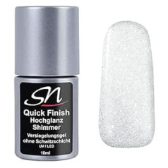 Sn Nageldesign Quick Finish Shimmer Piena balts ar sudraba mirdzošu spīdīgu blīvēšanas želeju bez sviedru slāņa augsta spīduma nagu želeja UV virskārtas LED Flex želeja 10 ml