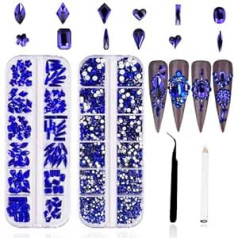 Hoinco 3120 Pieces Nail Art Rhinestones Glass Crystal AB Rhinestones Flat Back Nail Art Rhinestone Glitter Rhinestone Set Crystals Gemstones with Dotting Pen and Tweezers for Nail Decoration (Blue)