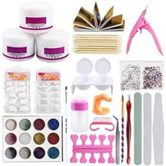 Iunser Kit Art Nagu pūdera uzgaļi rīks Nail Akrils Viltus mirdzoša māksla 15ml Dekoratīva nagu uzlīme Pašlīmējoša skaistumam (daudzkrāsains, viens izmērs)