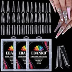 Ebanku 360 Pieces Clear Full Cover Dual Nail System Forma 3 Formas Dual Nail System Akrila nagu pieaudzēšanas padomi Nail Art Manikīra rīki DIY