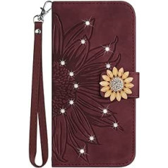 Vqwq mobilā telefona maciņš Samsung Galaxy A54 5G — ar Lanyard Glitter Sunflower aizsargmaciņu Samsung Galaxy A54 5G ādas futrālim kartes slots Flip Flip Case Magnet [HT04]-Redwine-T