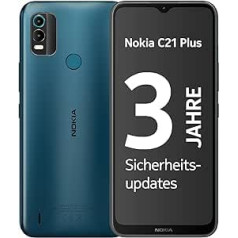 Nokia C21 6,5 collu HD+ Plus viedtālrunis ar rūdītu stiklu, 2/32 GB atmiņa, IP52 sertifikāts, 13 MP divu kameru HDR un panorāma, Clean OS, divu SIM kartu drošības atjauninājumi 2 gadiem, ciāna, C21 Plus