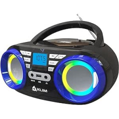 KLIM B3 Portable CD Player - FM Radio, CD, MP3, Bluetooth, AUX, USB, RGB LED - CD Boombox - Rechargeable Battery - Improved CD Laser Lens - Digital EQ