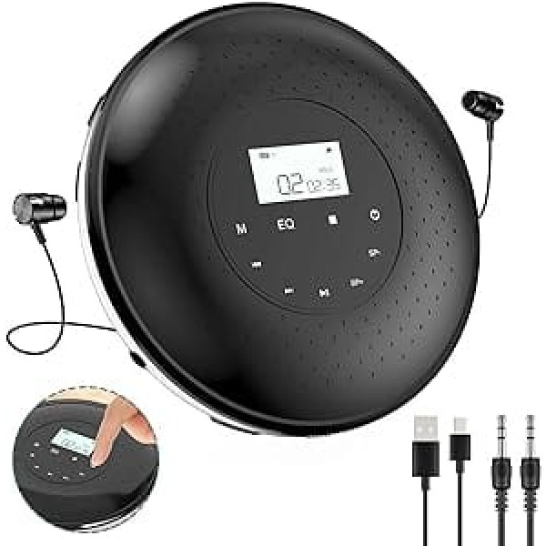 Qoosea portatīvais CD atskaņotājs ar skārienpogu integrētu 1000 mAh akumulatora CD atskaņotājs mājām ar austiņām Personiskais CD atskaņotājs Music Walkman ar LCD ekrānu USB AUX ports automašīnām bērniem