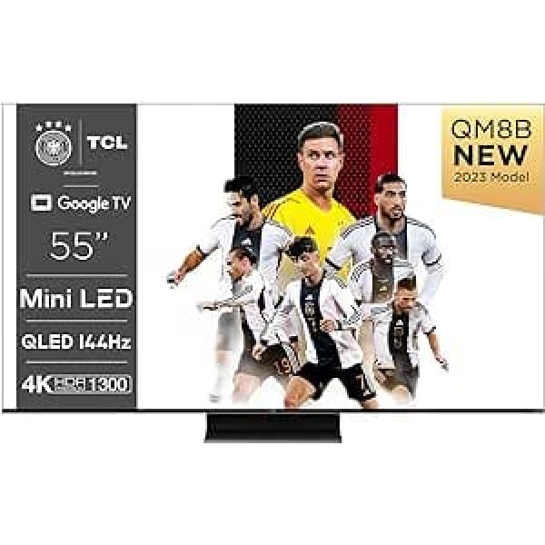 TCL 55QM8B 55 collu QLED, Miniled televizors, 4K HDR Premium 1300 nits, viedais Google TV ar 144 Hz Motion Clarity Pro un Onkyo 2.0 skaņu