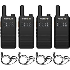 Retevis B63H Thin Walkie Talkies for Adults, Professional Radio, Channel Display, 1620mAh USB C, VOX, Fashionable 2 Way Radio with Earbuds for Restaurants, Retail (Pack of 4, Black)