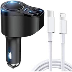 Blsyetec PD 3.0 48W automašīnas lādētājs ar USB C līdz apgaismojuma uzlādes kabelim Cigarešu šķiltavas iPhone automašīnas lādētājs 12V/24V automašīnas lādētājs ātrās uzlādes uzlādes adapteris iPhone 15 14 13, Samsung S23/S22, Pixe